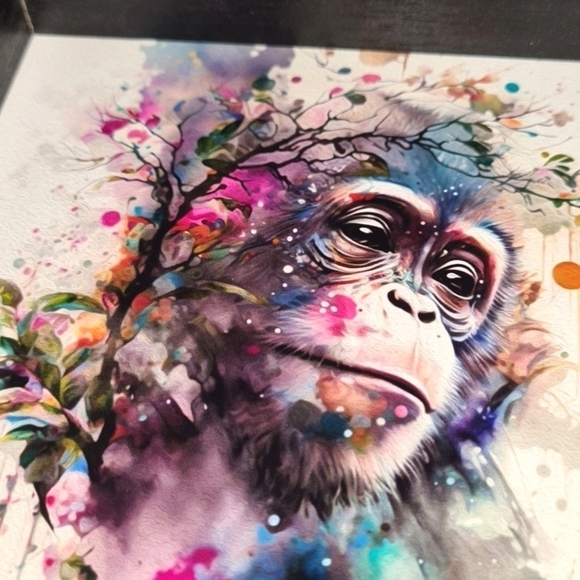 Monkey Portrait Watercolor Oil Painting Framed Print - Picture 4 of 7